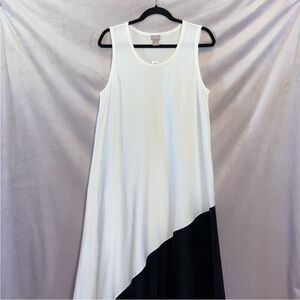 Chico’s Asymmetric Colorblock Maxi Dress White Black Beach Neutral Minimilist XL